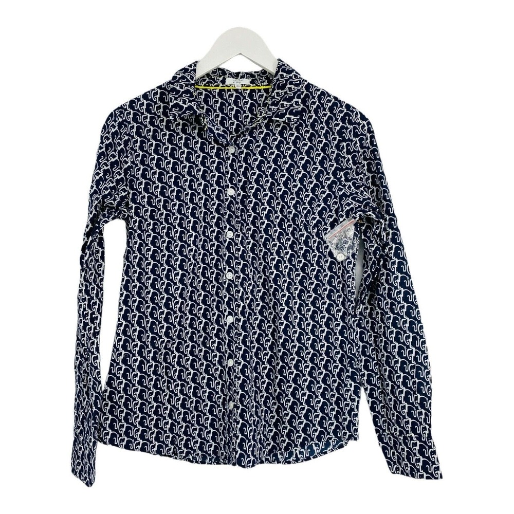 Crown‎ & Ivy Women's Size XS Blue & White Long Sleeve Elephant Button Up Shirt